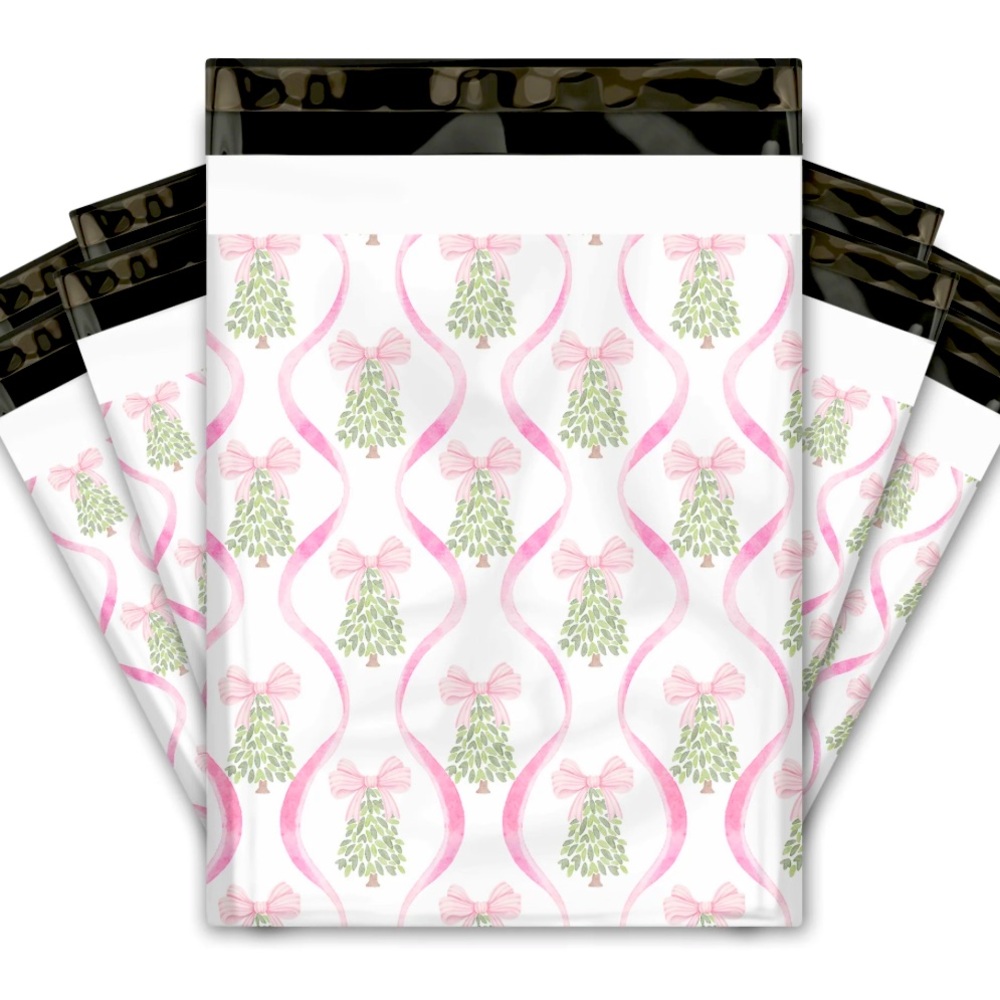 3 SETS LEFT🎀20 PINK HOLIDAY BOWS Poly Mailers 10 x 13 inch